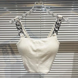 2022 Summer New Arrival Sleeveless Metal Chain Strap Chest Padded Slim Tank Top Vest Women Crop Tops