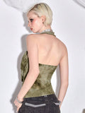 Fashion Wasteland Breeze Niche Retro Bead Decoration Collar Design Back Dark Green Sexy Strip