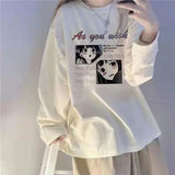 Women's Sweetshirts Love Print O-Neck Pullovers Sweatshirt Casual Loose Long Sleeve Hood Korean Style Kawaii