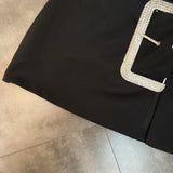 2022 Summer New Arrivals Rhinestone Buckle Black Slim Bodycon Mini Skirt Women