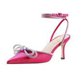 Onlymaker Women Pointed Toe Elegant Sandals Crystal Butterfly-knot Ankle Strap Buckle Thin High Heels Wedding Party Dress