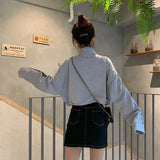 Harajuku Hoodies Women Y2K Street Zipper Crop Sweatshirt Black Long Sleeve Loose Pullover Fashion Simple Elastic Waist