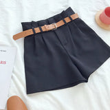 Office Lady 2022 Spring Women Shorts Solid Suits Shorts With Sashes Female With Pockets Casual Shorts Korean