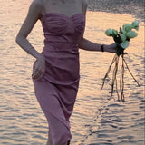 Women Spaghetti Strap Elegant Midi Satin Dresses Wedding Evening Birthday Holiday Backless Prom Clothes