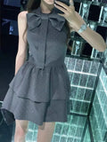 Women Bow Design Elegant Dress Casual Sweet Style Sleeveless O-Neck Dress Women Summer