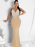 Sexy White Crystal Diamond Maxi Dress New Women Strap Backless Bodycon Party Clubwear Long