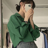 Y2K White Slit Shirts Women Korean Elegant Solid Casual Long Sleeve Split Chic Blouse Fashion Streetwear Loose Crop
