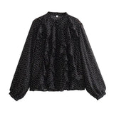 2025 New Women's Folding Decoration Wave Dot Printing Loose Shirt