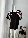 Girl Ribbon Bow Loose Short-Sleeved T-Shirt In Wind Loose Cotton Casual