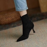 Women's Boots Autumn Winter Stretch Fabric Sock Mid-calf Boots Sexy Ladies Thin High Heels Shoes Pointed Toe Female Pumps