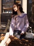 Women's Peter Pan Collar Sweater 2022 Autumn Winter Soft Waxy Flower Sweet Warm Elegant Knitting Pullover Tops