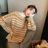 Women Harajuku Geometric Loose Sweaters Pullovers Autumn Winter Fashion Lazy Wind O-Neck Long Sleeve Korean Y2k Tops