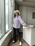 Lavender Purple Heart Lantern Sleeve Designer Shirt Fall 2021 Womens Fashion Top Chain Button Up Collared