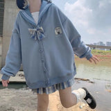 Kawaii Cute Hoodie Women Japanese Streetwear Soft Girl Oversize Button Up Preppy Style Casual Cartoon Basic