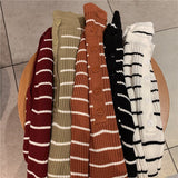 Striped Women Pullover Sweater Fashion Button Long Sleeve Knitted Slim Korean Jumper Causal High Elastic Ladies