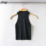 Style Summer New sexy Ladies tops 2021 Slim Crop Elastic Solid Color Narrow Shoulder Vest black tops women tank