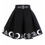 Harajuku Punk Rock Gothic Skirt Black Women Witch Moon Printed High Waist Witch Craft Moon Star Print Goth Pleated