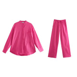 Women Pants Suit Spring Casual Solid Suit Female Long Sleeve Shirt Tops & Trousers Two Piece Sets New