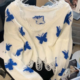 Korean Fashion Graphic Knitted Sweater Woman Harajuku Oversized Pullovers Cropped Tops Off Shoulder Casual Loose