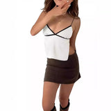 Hot Dew Back Nine-Point Blouse Summer Sexy Strap Fine Shoulder Strap Sling Cute Mini