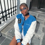 Patchwork Crop Jacket Women B Letter Print Jackets Varsity Ladies Autumn Winter Casual Oversized Fashion Baseball Coat
