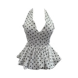 Want To Show The Back Hanging Neck Tie With Wave Point Sling Vest Skirt Sleeveless Doll Shirt Short Top