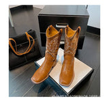 Embroidery V Moust Martin Boots Women 2025 Autumn Brown Coarse And National Wind Knight Short Boots Western Cowboy