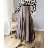 Tulle Skirts Women High Waist Mesh Pleated Midi Skirt Korean Fashion Female Elegant Loose Casual All Match A Line