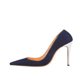 Blue Denim Ladies Pumps 12 cm Shallow Pointed Toe Female High Heels Shoes Women plus size BM004