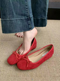Retro Soft-Soled Single-Shoe Silver Women's Autumn Taut Evening Wind Bow Red Flat Shoes Ballet