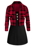 Front Plaid Top And Camisole Twinset Two-Piece Suit T-Shirts Casual Long Sleeve Loose Women Tunic