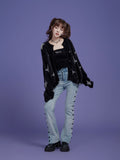 Fashion Graphic Knitted Sweater Woman Harajuku Sweet Oversized Cropped Tops Off Shoulder Casual Loose Jumper