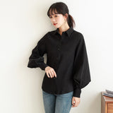 New Fashion Women Blouse Tops Casual Cardigan Lantern Sleeve Solid Elegant Shirts Women Female Clothes White Blusas