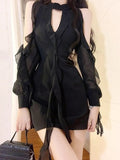 Sexy Black Senior Sense of Pure Desire Wind Sexy Hot Girl Hepburn-style Hanging Neck Dresses Party Fashion Elegant