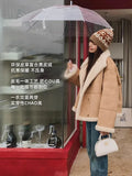 Winter Korean Style Coats Women's Stylish Jackets Fur Integrated Motorcycle Jackets Thickened Lamb Wool Quilted Short