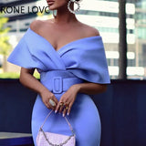 Women Solid Elegant Strapless Ruffle Sleeves Midi Bodycon Light Purple Party
