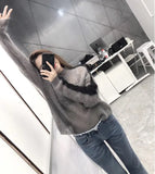Autumn 2018 Thin Sweater Women High Neck Patchwork Grey Knitted Sweater Pullover Transparent Pull Femme