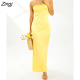 Women Sleeveless Spaghetti Strap Lace Bust Solid Color Long Dress Fashion Summer Sexy Party Club Midi Dress