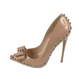 nude 12cm extreme high heels women shoes with bow rivets black red pointed toe shallow women pumps plus size MD002