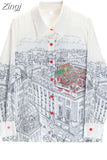 Women Shirt and Blouse Y2k Vintage Korean Style Harajuku Casual Elegant Chic Fashion Loose Long Sleeve Print Polo Shirt Top