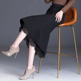Vintage Plaid Skirts Womens Lace Patchwork High Waist Mermaid Skirt Female Slim Office Clothes Lacintg Midi