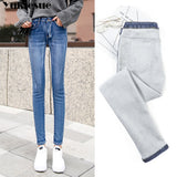 Jeans Pants For Women clothes Winter Blue Light blue Solid Skinny Fleeces Thick Pencil Pants with Velvet Denim