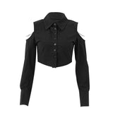 Zingj Pure Wind Women's Lapel Breasted Cardigan Open Shoulder Hollow Chain Temperament With Long Sleeve