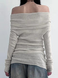 Solid Off Shoulder Slim Long Sleeve Knit-Outfit