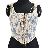 Front Strap French Retro Fishbone Corset Short Vest Bustier Crop Women's