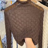 Women Turtleneck Long Sleeve Lace Pullover Basic Elegant Fashion Bright Line Decoration All-match Office Female Retro