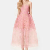 Sheer Lace Layered Strapless Midi Dress- Outfit