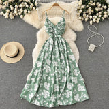 Sexy Floral Draped Long Dress Women Elegant V-Neck Spaghetti Strap Vestidos Beach Holiday Red/Blue/Green Maxi Robe