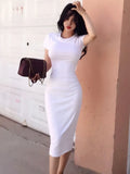 Women Summer One Piece White Midi T-Shirt Dress Bodycon Female 2022 Fashion Clothes