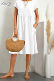 Neck Elegant Simple Short Sleeve Dress Summer Fashion Casual Dress for Women Cotton Linen Dresses 2023 Office Lady Robe